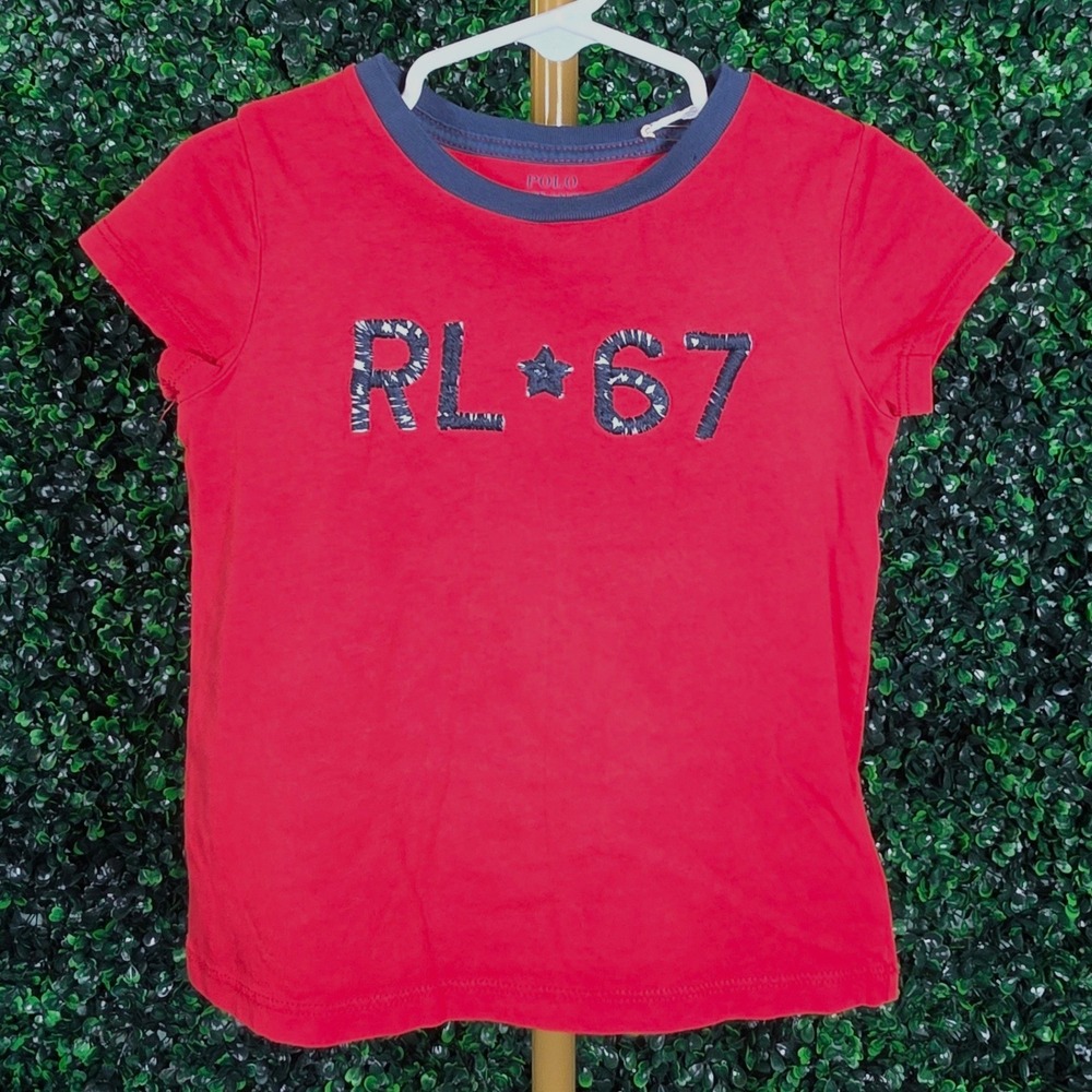 Polo Ralph Lauren Red RL 67 Star Graphic Tee Navy Crew Neck Shirt 3T